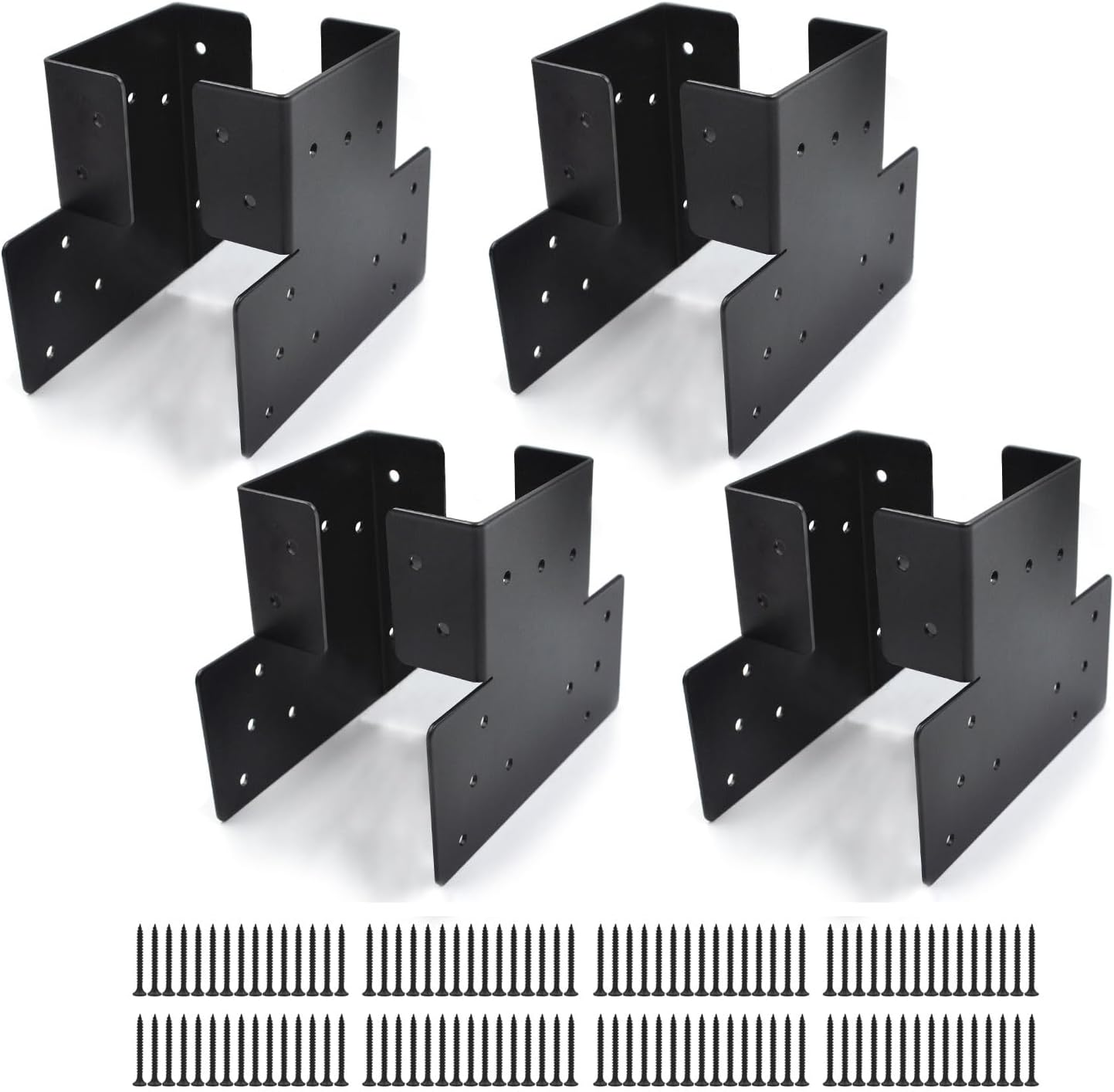 (8 Pack) T Shaped Post to Beam Connector Roof Tie Bracket, Adjustable Post Cap for 4x4(Actual 3.5"x3.5") Post, Steel Truss Header Hanger Support, Timber Joist Anchor Connector, Black