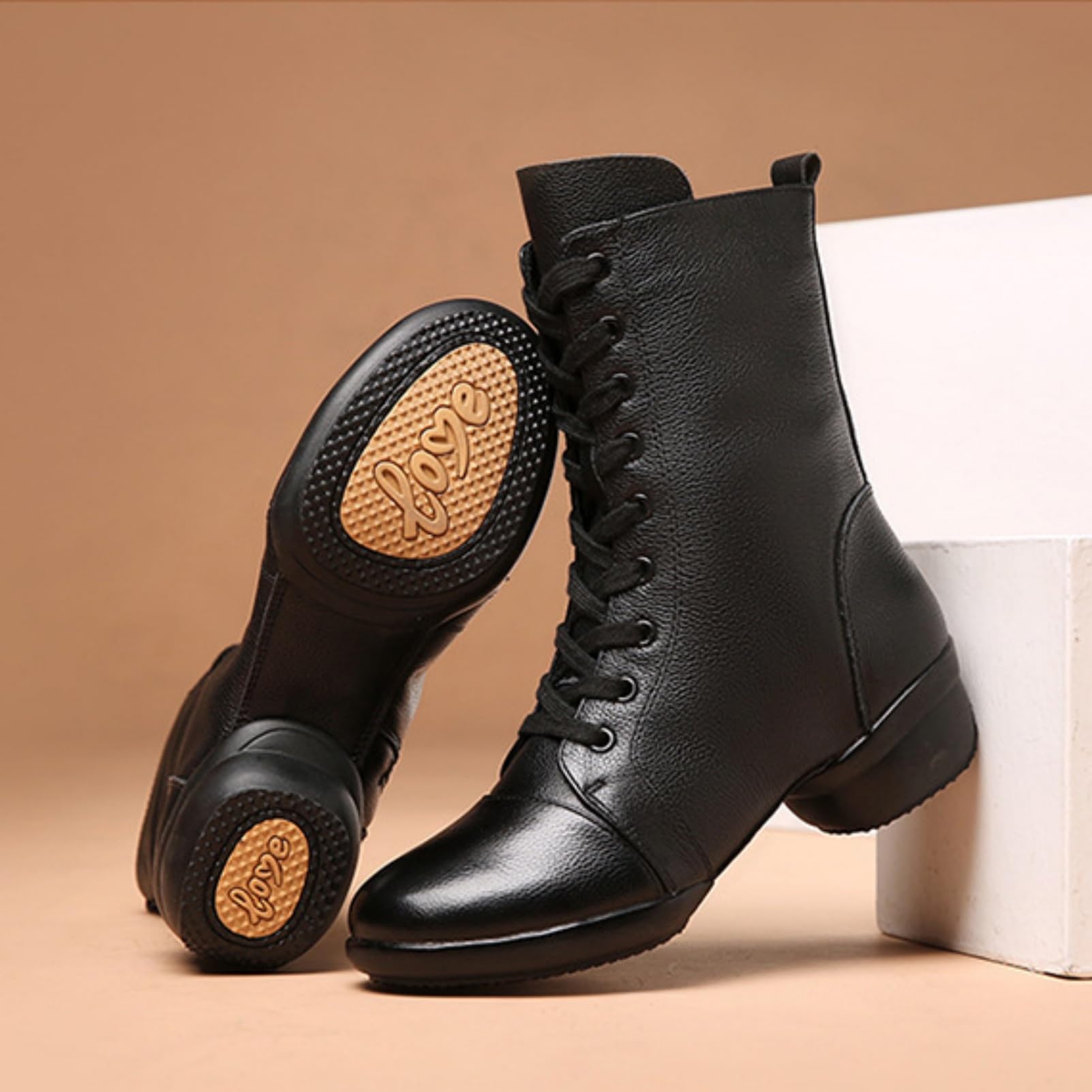 Amtopiyo Donna Vera Pelle Danza Jazz Stivaletti Suola Divisa Allacciatura & Cerniera Laterale Scarpe da Ballo