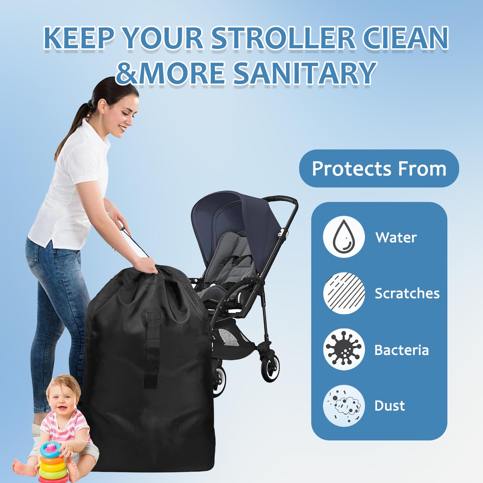 Belligern Buggy Bag,Pushchair & Pram Transport Bags with Shoulder Straps,Waterproof Pram Travel Bag for Airplane,Pram Travel Bag,Easy to Carry,for Airplane for Travel & Storage - Image 3