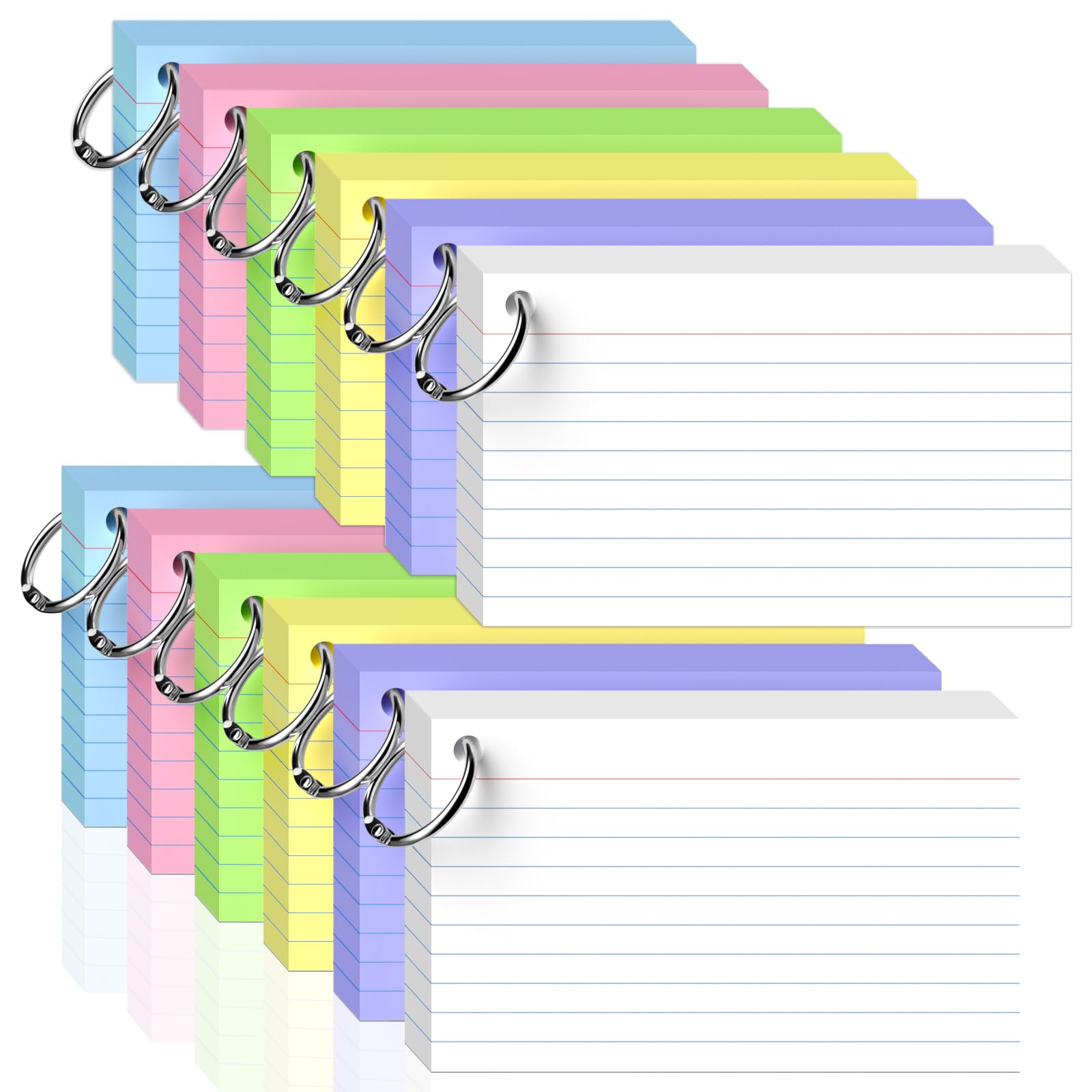 Flash Cards 3x5(7.62x12.7CM) Flashcards, 600 PCS Index Cards 3x5 Cue Cards, Colored Lined Paper Cards Revision with 12 Metal Binder Ring, Record Recipe Study Flash Cards for Taking Notes, Reminders — image 1