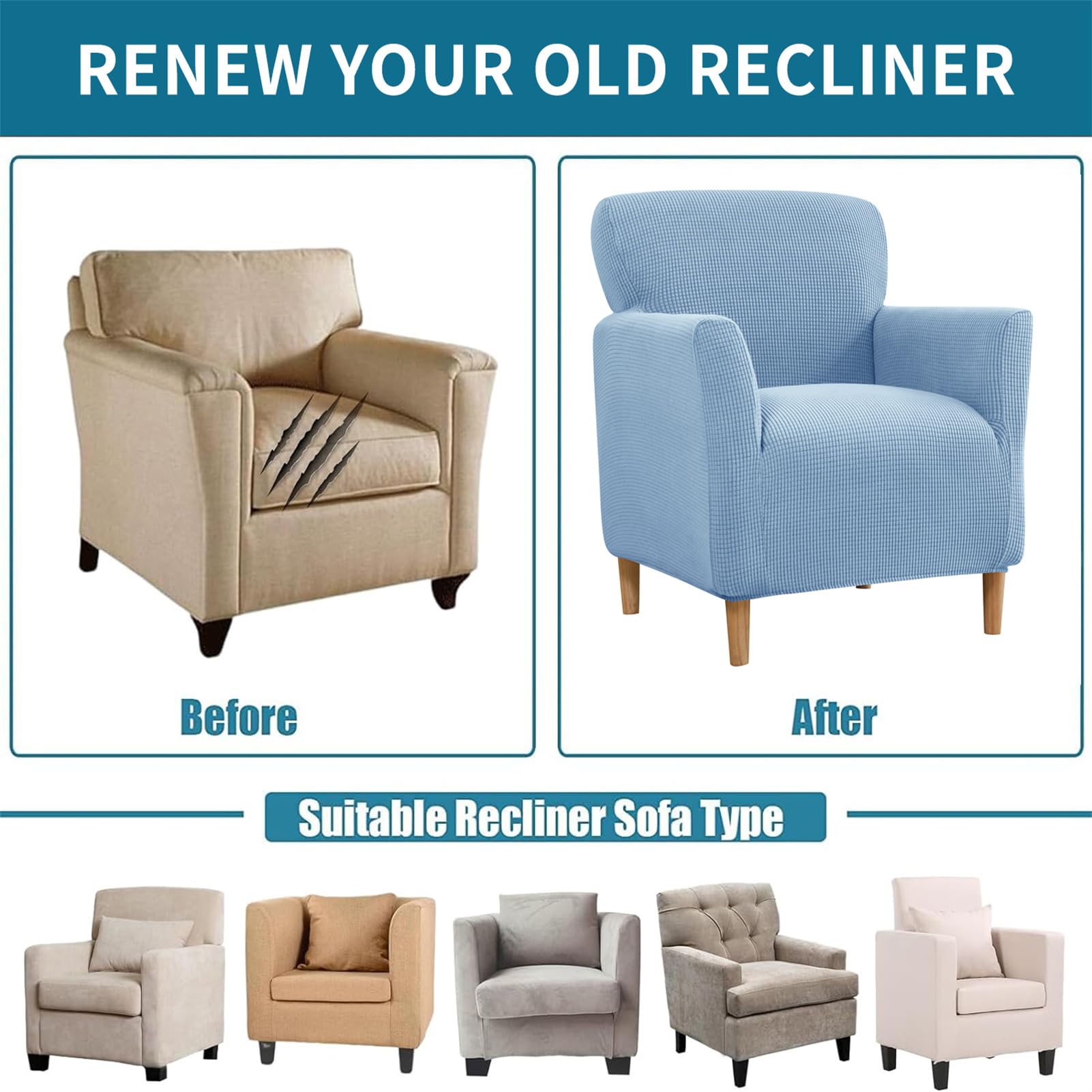 Fundas para Sillón de Banquete Elásticas de Licra para Silla de Bañera Extraíbles 1 Pieza Antideslizantes para Sofá Protector de Muebles para Sala de Estar Y Hogar (Azul Cielo 2 Piezas)