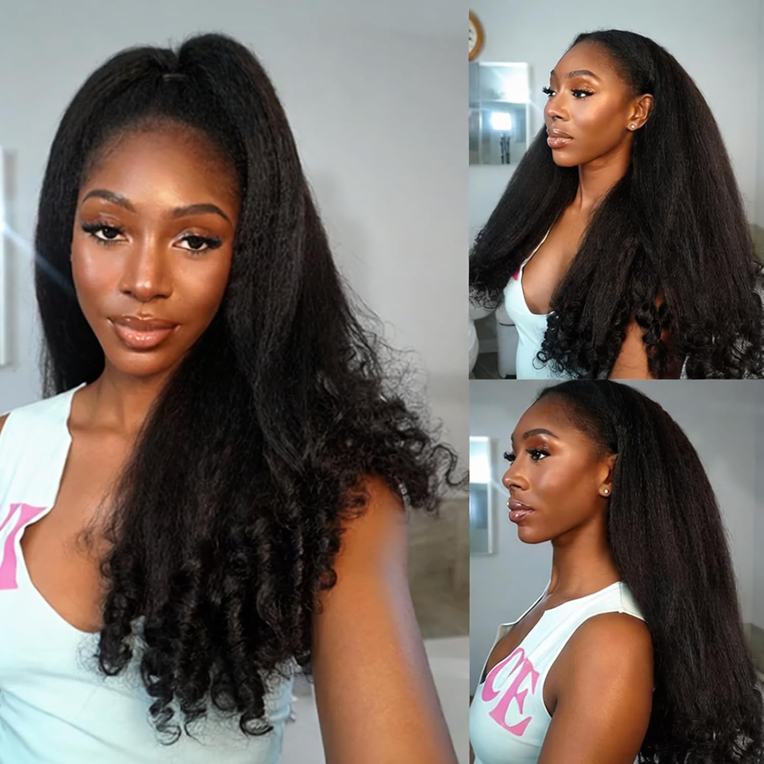 Afro Kinky Curly Wig for Black Women,V Part Wig Synthetic Braided Hair Teture with Unique Bouncy Curls in the End,Wear and Go Glueless Wigs Soft Full Curly Wigs No Leave out Clip Half Wig(Natural #1B)