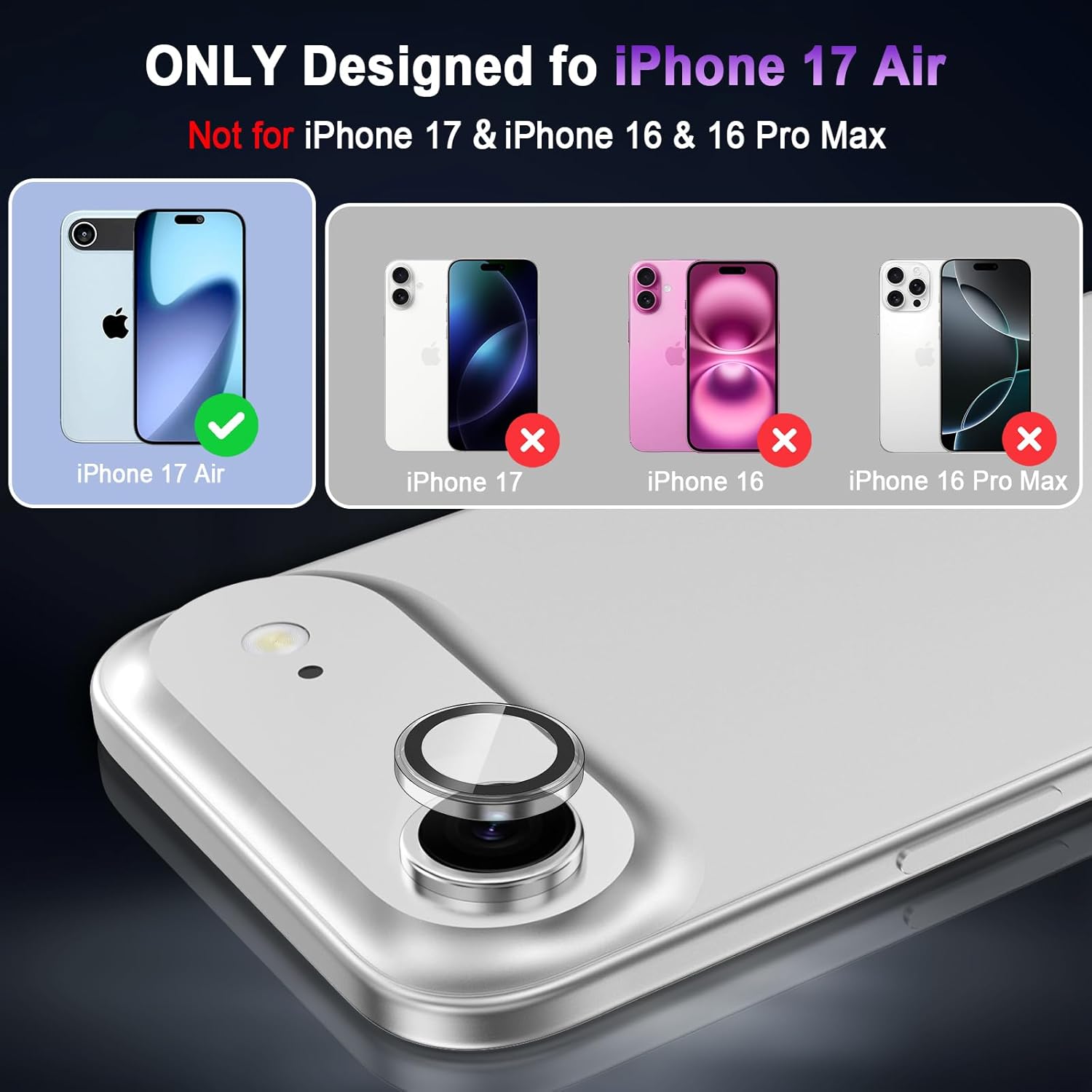 Casetego for iPhone Air/iPhone 17 Air Camera Lens Protector,9H Hardness,Scratch Resistant,Ultra-thin Tempered Glass,Metal Individual Camera Cover for Women,Case Friendly,Clear iPhone Air/iPhone 17 Air Clear