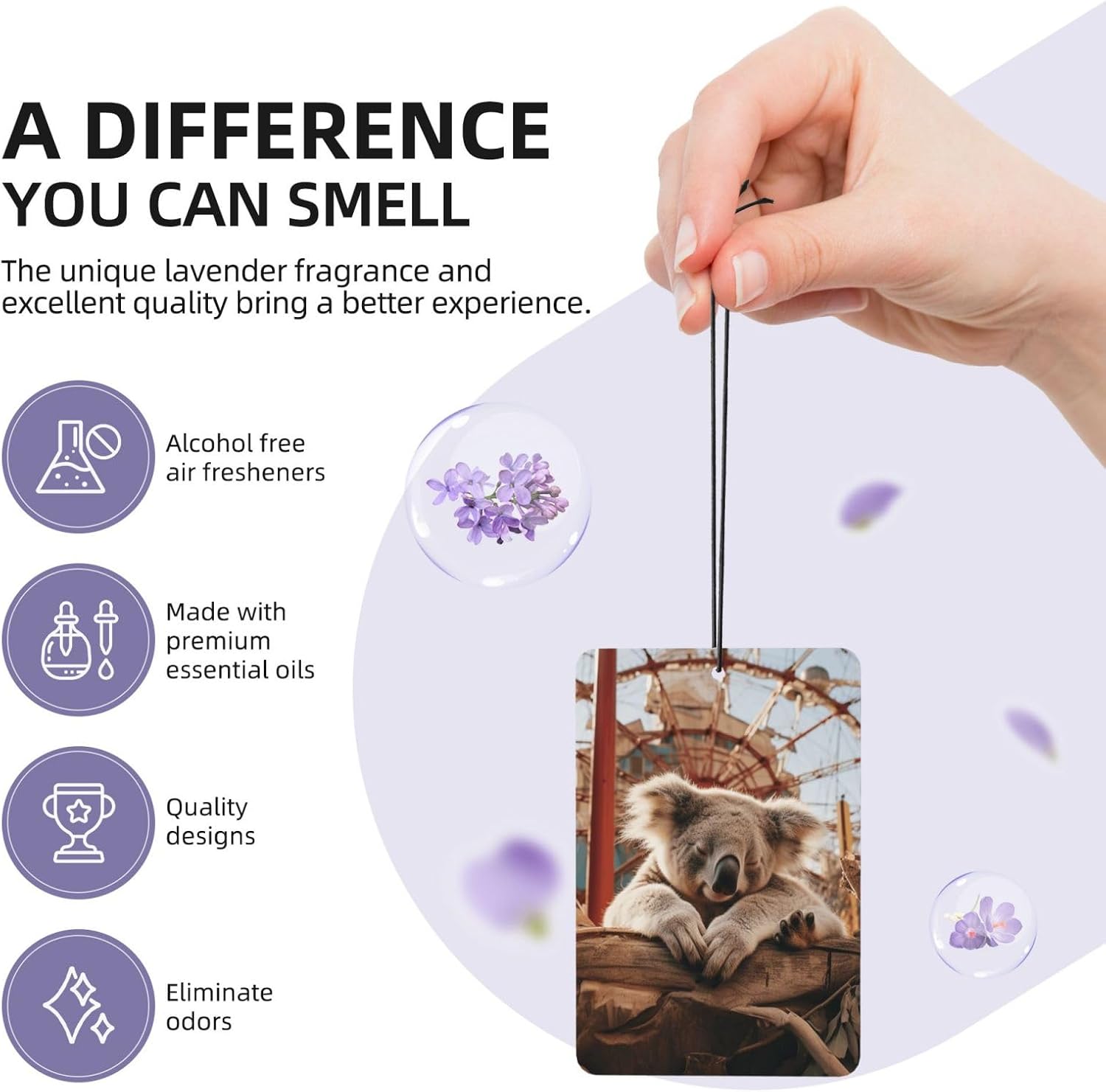 Koala in Amusement Park Car Air Fresheners Cards Set of 4 Pieces, Long-Lasting Auto Aromatherapy Tablets Gifts Car Rearview Mirror Pendant Hanging Scented Cards for Wardrobe Bathroom image 5