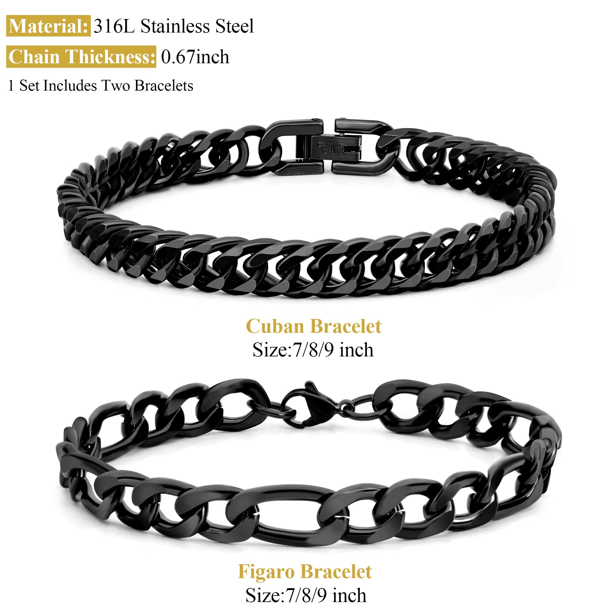 Männerschmuck Edelstahl Kette Geschenk für Männer, 2PCS kubanischer Link Figaro Armband, Robuste 316L Edelstahl kubanische Link Kette für Männer Schmuck Set, 18/21/23 cm