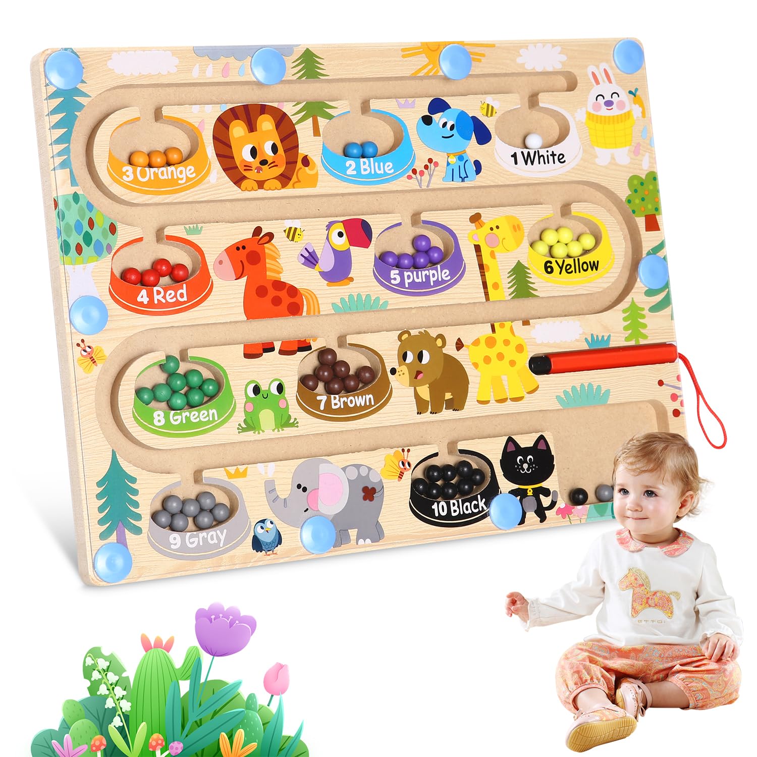 Juguete de Laberinto Magnético Niño, Juegos Montessori de Madera 3 4 5 6 7 8 años para Aprender Colores, Juego de Clasificación y Conteo, Juegos Educativos y Motricidad Fina, Regalo de Cumpleaños para