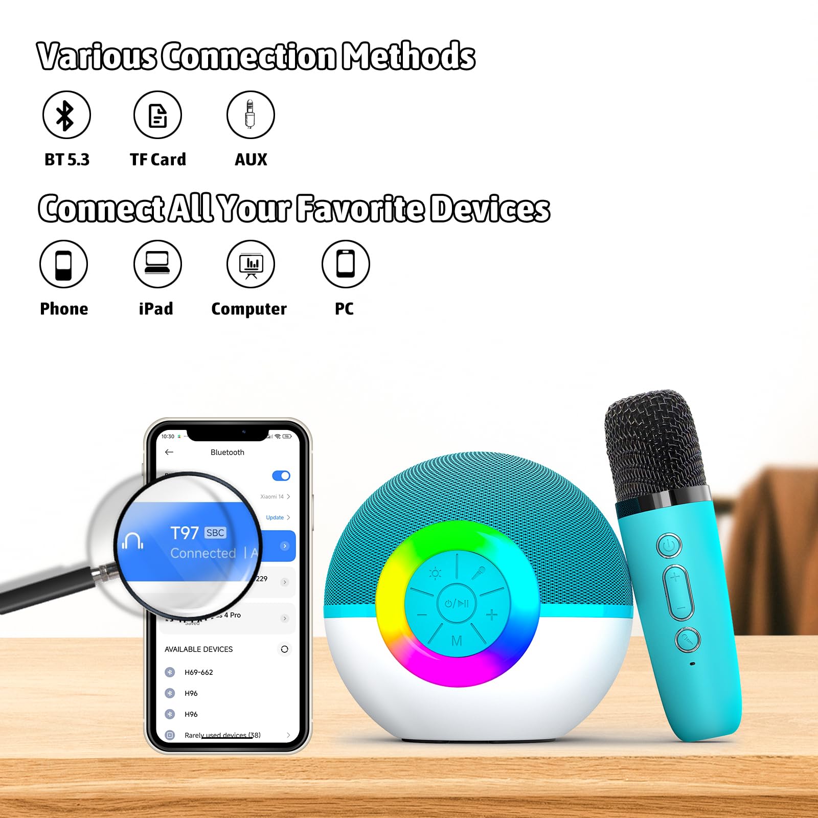 Microfono Karaoke per Bambini, Giocattolo con Cassa Bluetooth Portatile and Microfono, Luci LED e 6 Effetti di Cambio Voce, Regalo per Bambine e Ragazzi 4-12 Anni (Green-1 Mic)