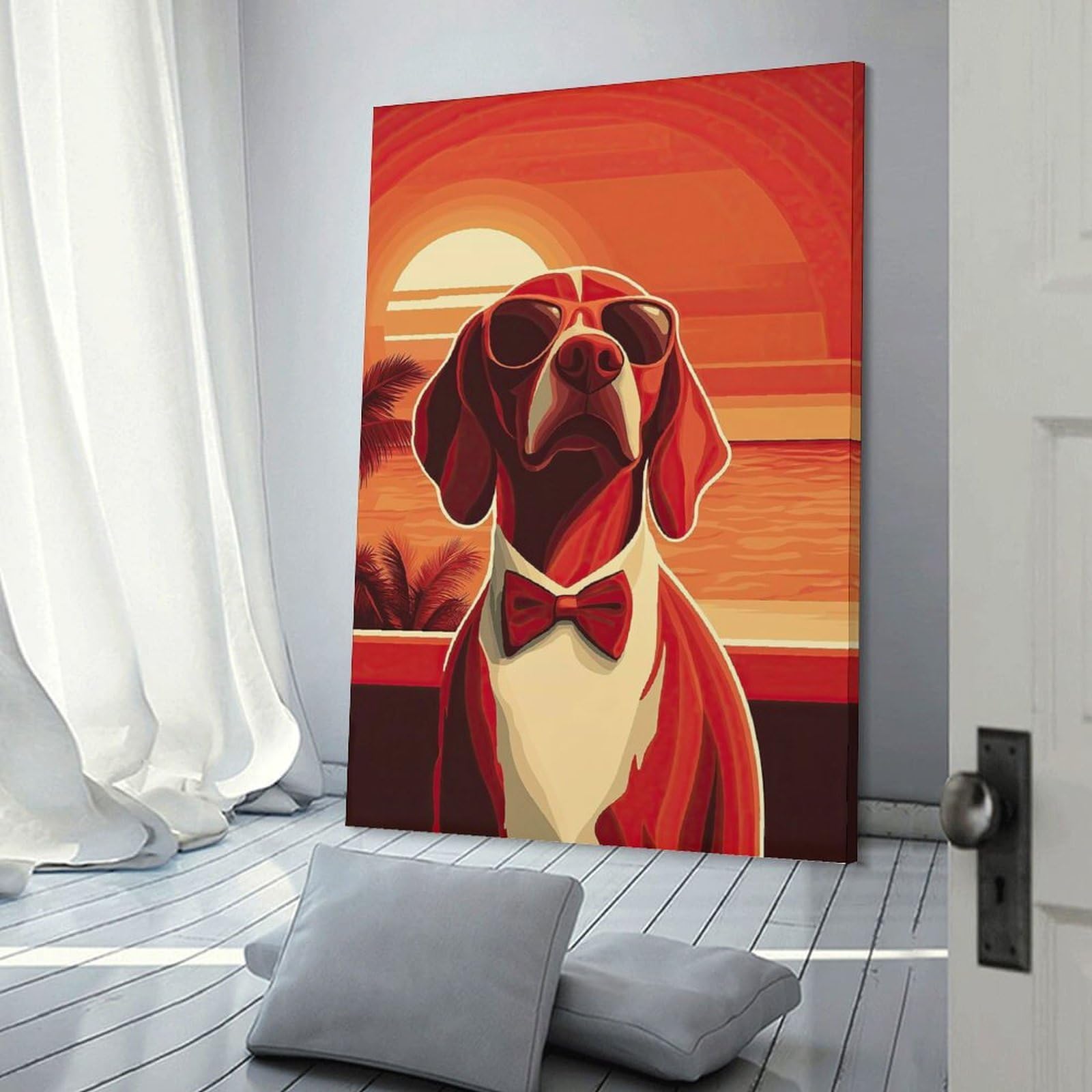 Junmoney Wall Picture Print Cool Dog Sunset, 24x36inch(60x90cm), for Entrance Walls, Hall Decor Or Foyers, A Neat Decor Update for Hallways