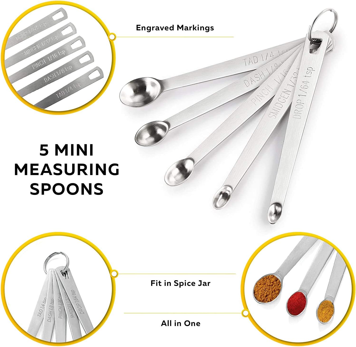 13 Piece Stainless Steel Measuring Spoons Set, Including 7 Double Sided Magnetic Measuring Spoons, 1 Leveler and 5 Mini Measuring Spoons, for Dry and Liquid Ingredients, Fits in Spice Jar