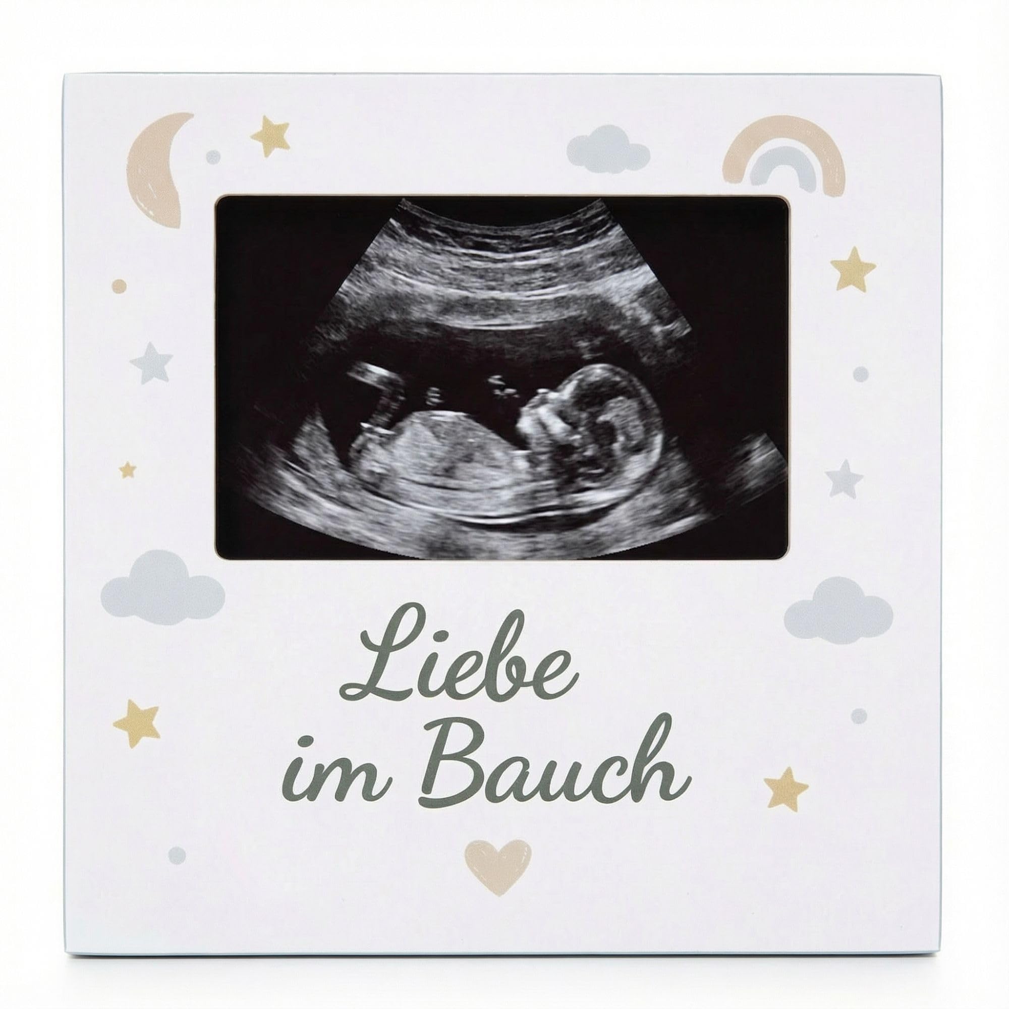 Milaboo Holzrahmen zur Schwangerschaftsverkündung – Bilderrahmen aus Naturholz mit Gravur – Fotorahmen für Ultraschallbild (Liebe im Bauch)