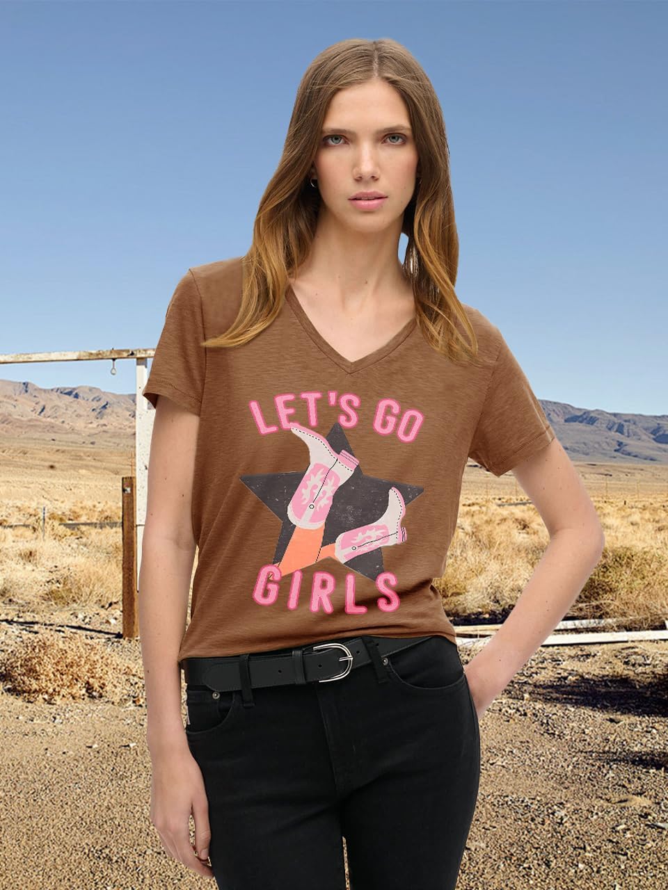 Western Country Shirt for Women Cowgirl Cartoon Boots V Neck Short Sleeve Tops Vintage Cowboy Graphic Tees - Image 4