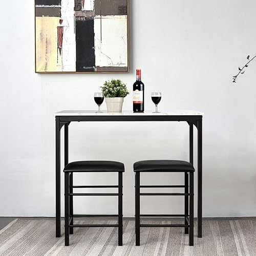 Miniatura 8 de ReunionG Juego de mesa de comedor y sillas de 3 piezas, juego de sillas y mesa con mesa de mármol, juego de muebles de mesa de comedor modernos para