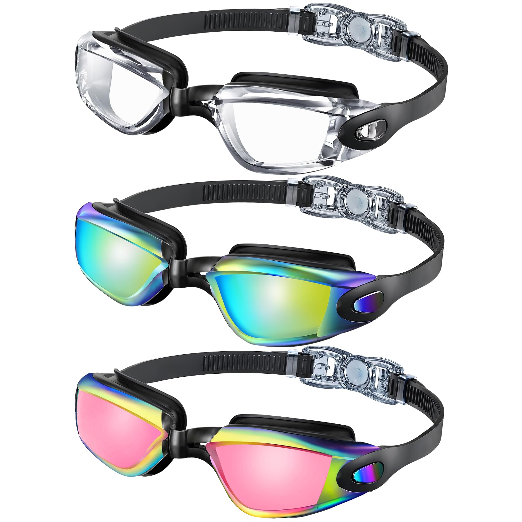 NSSIW Swim-Goggles-for-Kids 6-14 Kids Swimming-Goggles: Anti Fog with UV400 and No Leak Ultra-wide Field of View 3 Pack
