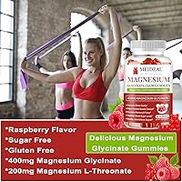 Vista 6 de Gomitas de glicinato de magnesio 400 mg, suplemento de magnesio y potasio con vitamina D, B6, CoQ10, 200 mg de suplemento de L-treonato de magnesio