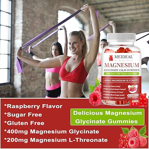 Miniatura 6 de Gomitas de glicinato de magnesio 400 mg, suplemento de magnesio y potasio con vitamina D, B6, CoQ10, 200 mg de suplemento de L-treonato de magnesio,