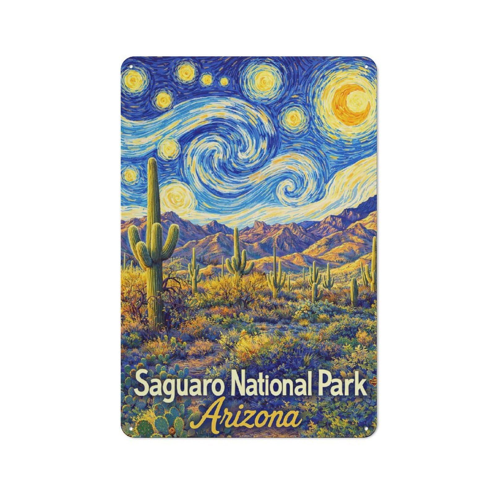 Junmoney Style-9 Old Style Saguaro National Park Arizona Starry Night Decorative Tin Plaque 30X20cm, Bar Wall Plaque For Bar, Kitchen, Garage Or Games Room