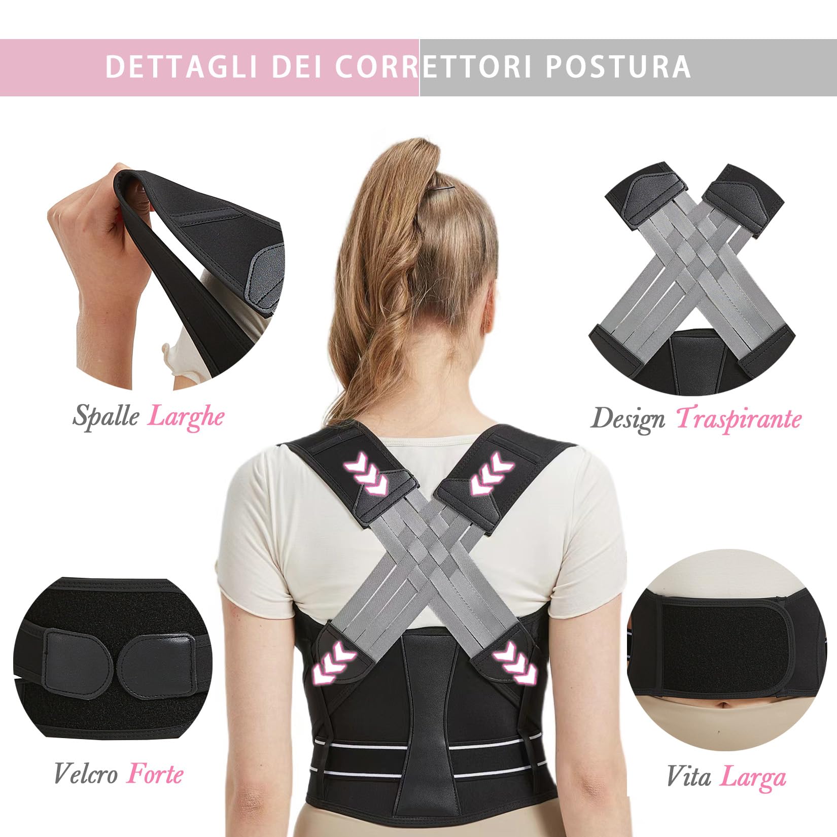 BraceTop Busto Correttore Posturale Spalle, Fascia Schiena Lombare Supporto Dritta Schiena Postura Traspirante, Regolabile Uomo Donna Raddrizza Spalla(XXXL)