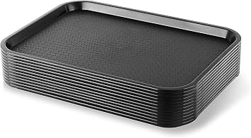 TrueCraftware-Set of 12 Fast Food Tray Black Color Plastic 14" X 17 3/4"- Cafe Cafeteria Tray Fast Food Tray Serve Trays for Restaurant Commercial Use