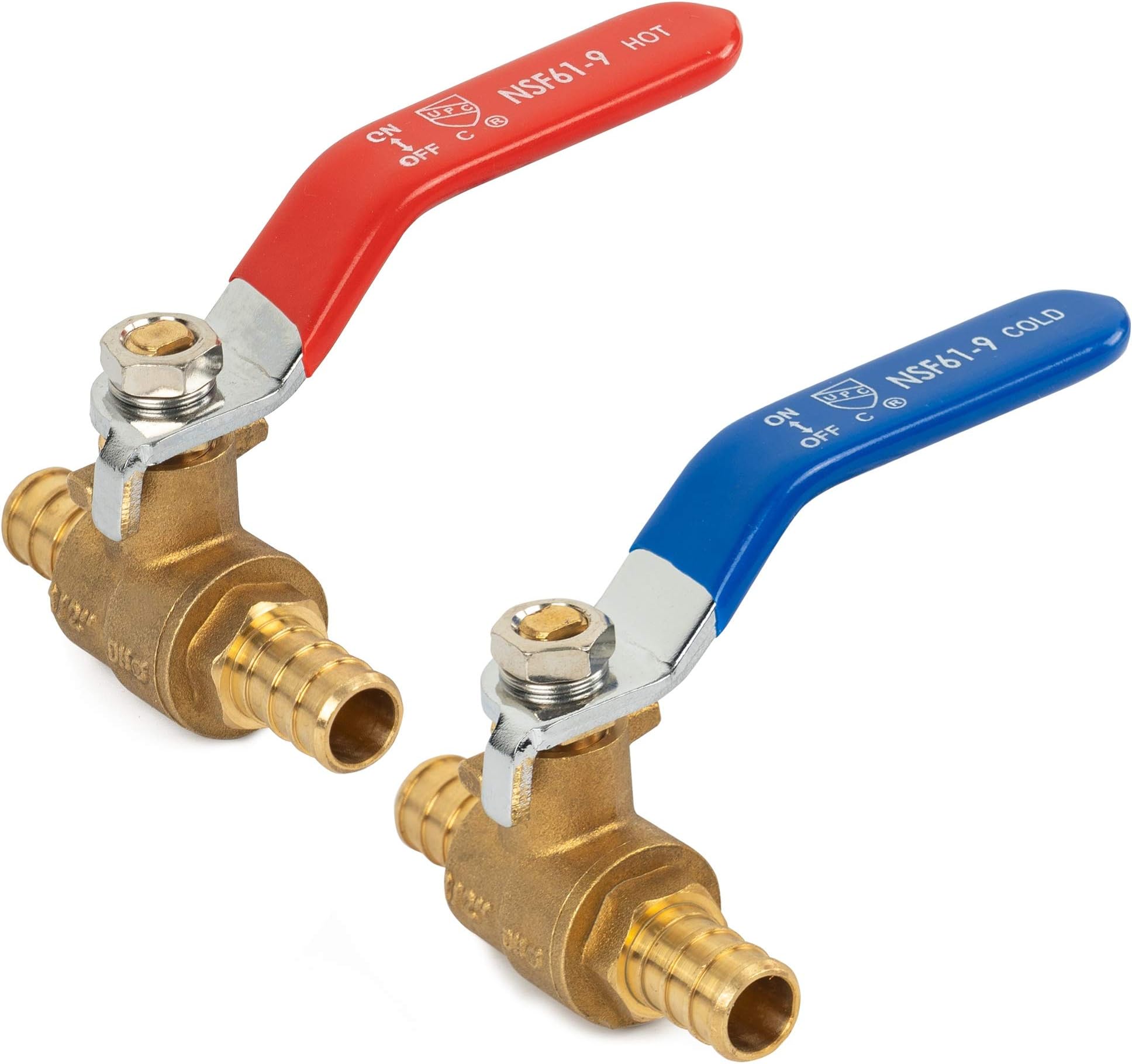 Hourleey 2 Pieces 1/2 Inch Pex Brass Full Port Shut Off Ball Valve HOT AND COLD, Quarter Turn HOT (RED) COLD (BLUE) of Brass Water Stop Shutt off, 1 Piece each