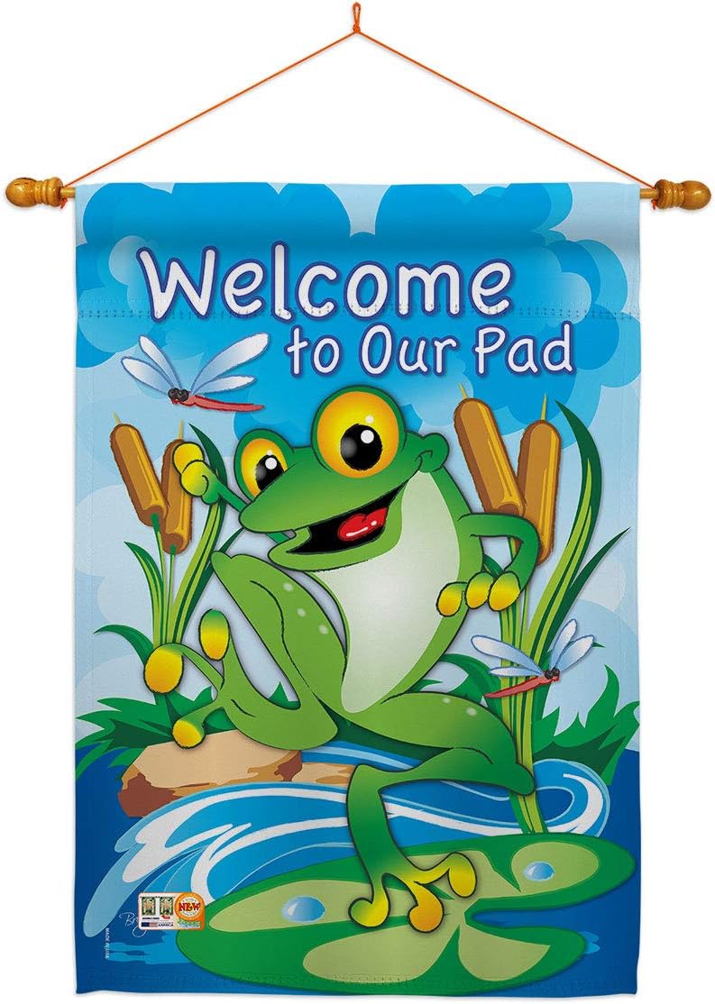 Frog House Flag Dowel Set Animals Critter Bee Ladybug Animal Pet Nature Creature Small Decorative Gift Yard Banner Made In USA 28 X 40