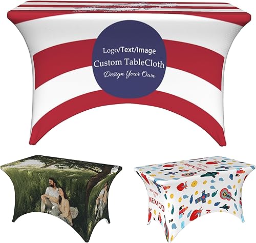 Miniatura 1 de Mantel personalizado con logotipo de negocios, funda elástica ajustable de elastano para mesas rectangulares, manteles personalizados para fiestas,