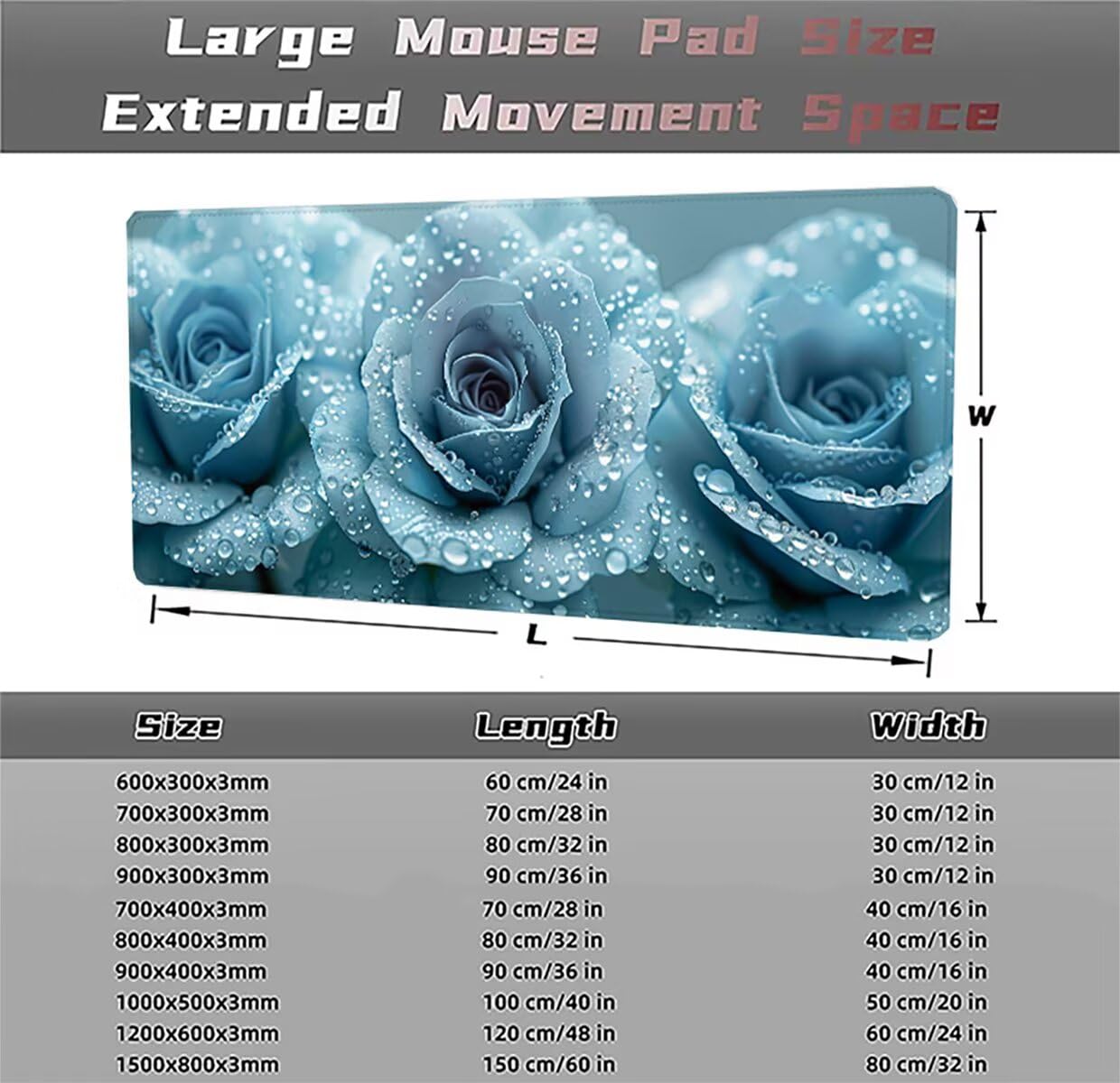 Alfombrilla Ratón Gaming XXL, Gaming Mouse Pad 1500x800x3mm, Protector Escritorio Antideslizante, Alfombrilla de Ratón Planta Flor Mousepad Grande, Tapete Raton para Jugadores de PC Oficina LMDT9040