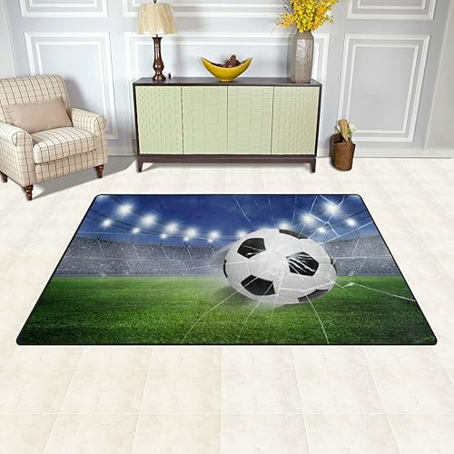 Miniatura 3 de Alfombras antideslizantes 3D de fútbol verde para sala de estar, dormitorio, decoración del hogar, 2 x 3