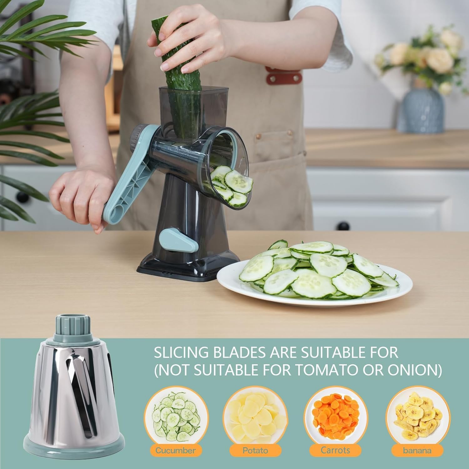 Rotary Cheese Grater with Handle-Versatile Cheese Grater Non-Slip Suct