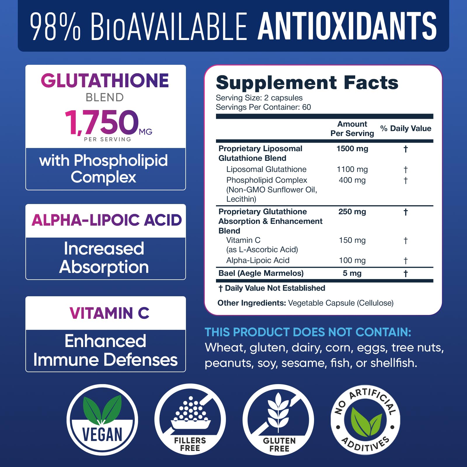 Liposomal Glutathione 1100 mg + Vitamin C + Alpha Lipoic Acid – Phospholipid Complex Vegan, 120 Capsules, Daily Wellness, Liposomal Delivery, GMP Certified, USA Made, Third-Party Tested — Amazon image 8