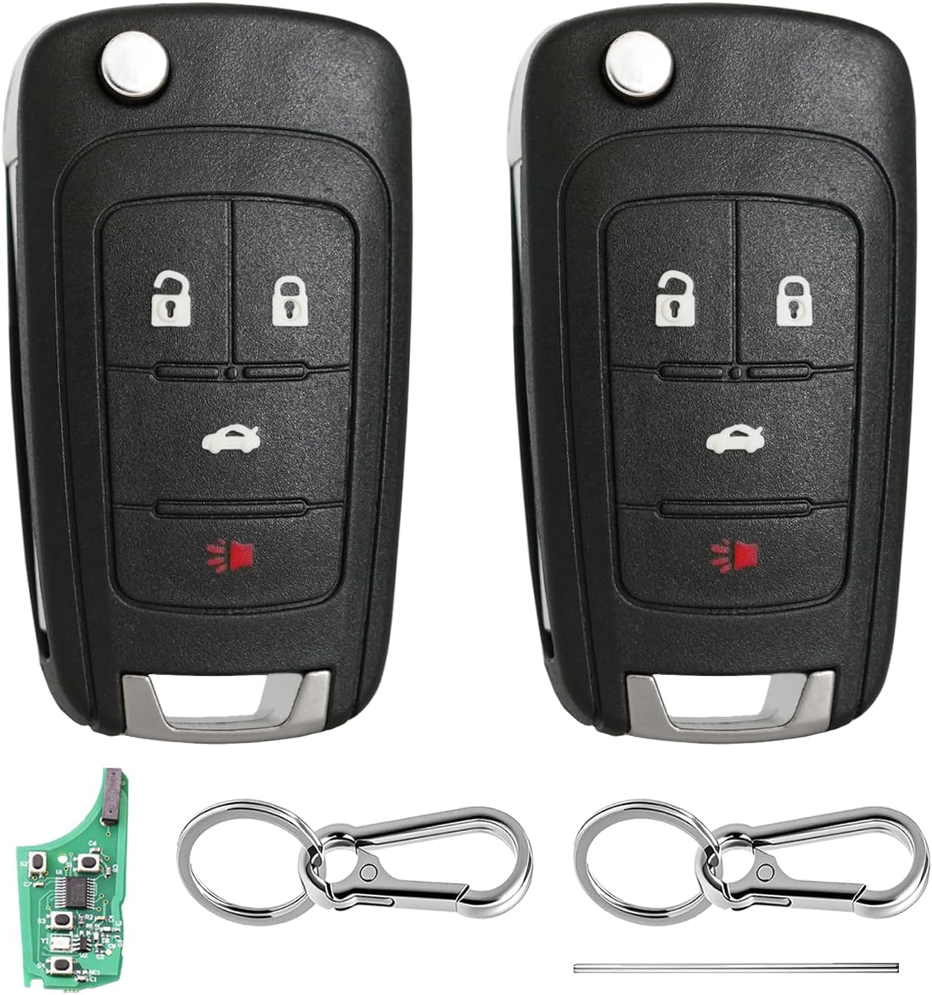 4 Button Keyless Entry Remote Control Flip Key Fob Replacement for Chevy Cruze Equinox Impala Camaro Malibu Sonic and GMC Terrain Buick Regal Lacrosse Verano Encore 2010-2019 315MHz with Chip - 2 Pack