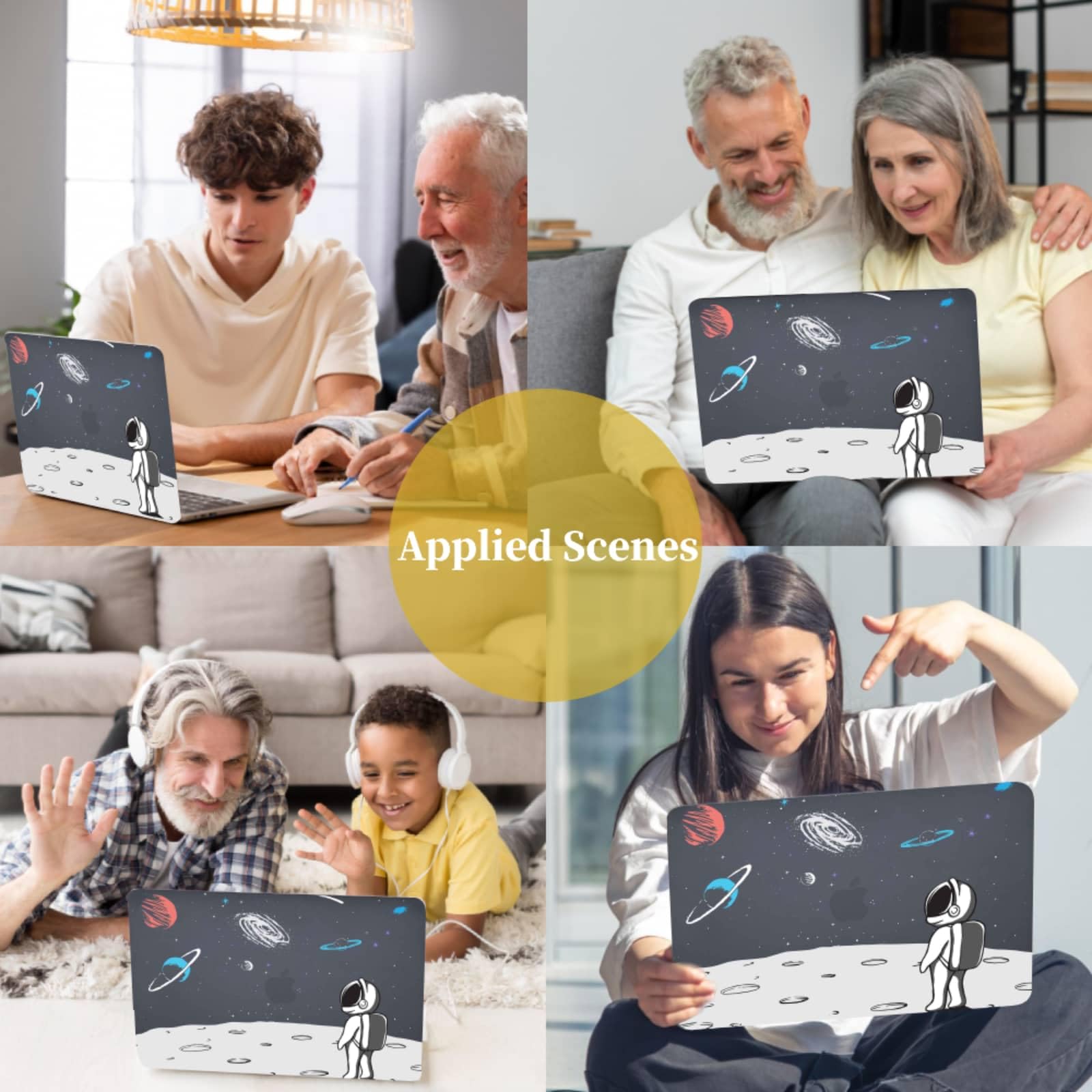 Custodia per Nuovo Macbook Air 15 pollici M2 M3 M4 2025 2024 2023 A2941 A3114 A3241 Touch ID, Caso Cover in Plastica per Macbook Air 15" Case Retina XDR Display, Pianeti Astronauta