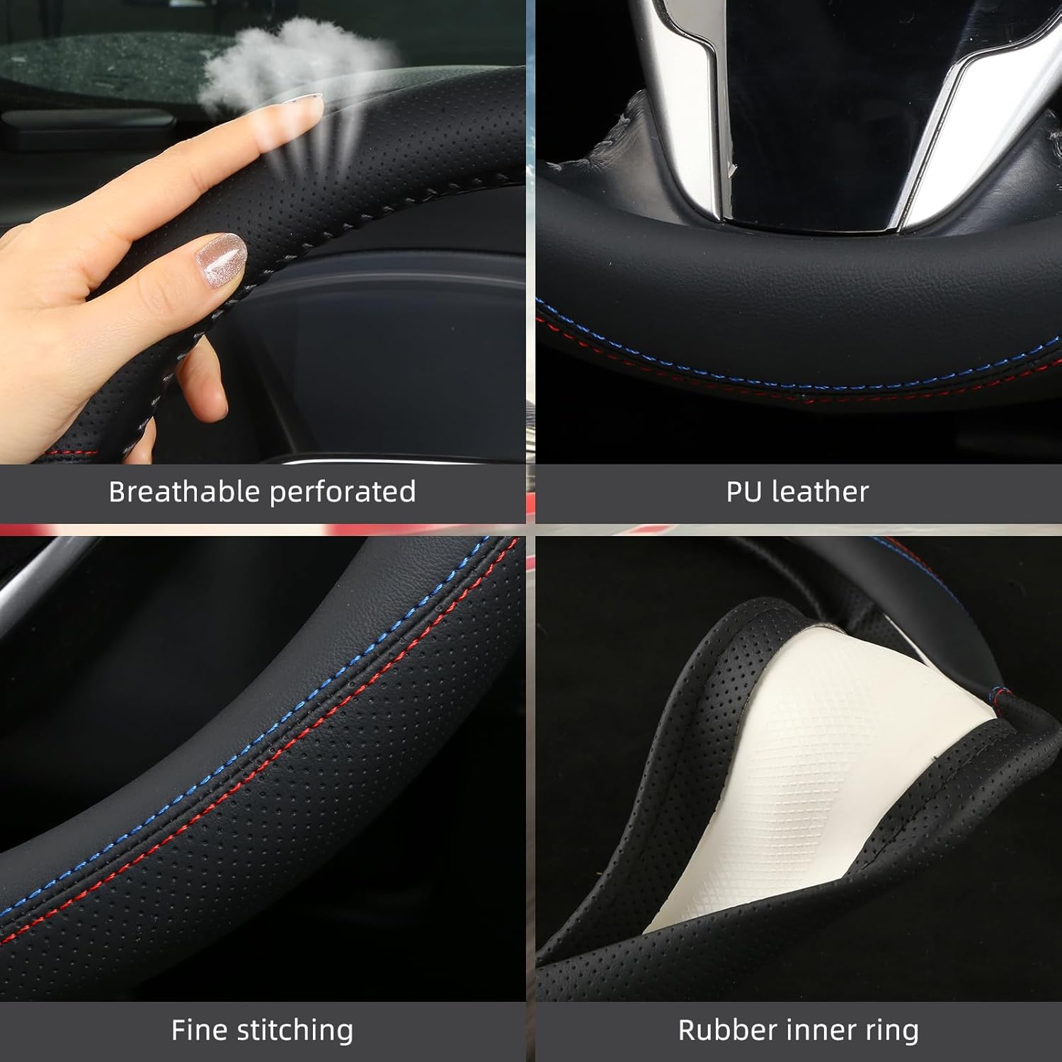 Leather Steering Wheel Cover Custom-Fit for Toyota, Comfort Grip Design Breathable and Non-Slip, Toyota Car Steering Wheel Protector for Women Men, Toyota Accessories,Black (C-Style, for Toyota)