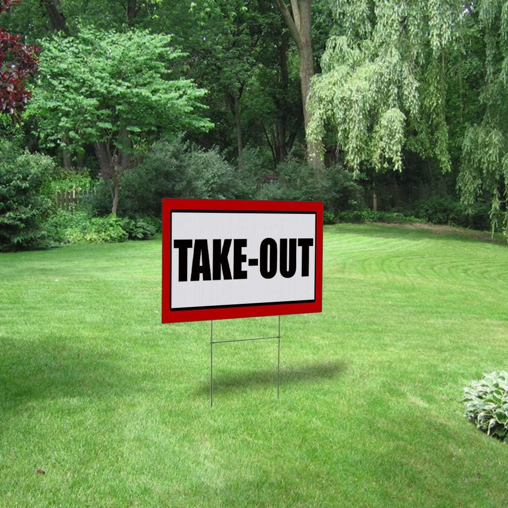 Weatherproof Yard Sign Take-Out Promotion Business Black Lawn Garden Take Out 18x12 Inches 2 Sides Print