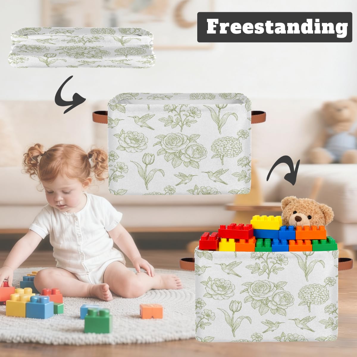 Line Art Rechteckiger Aufbewahrungskorb mit Ledergriffen, 2 Stück, faltbarer Stoff-Aufbewahrungskorb für Schrank, Badezimmer, Wohnzimmer, Büro, Spielzeug, Organizer, Wäschekorb