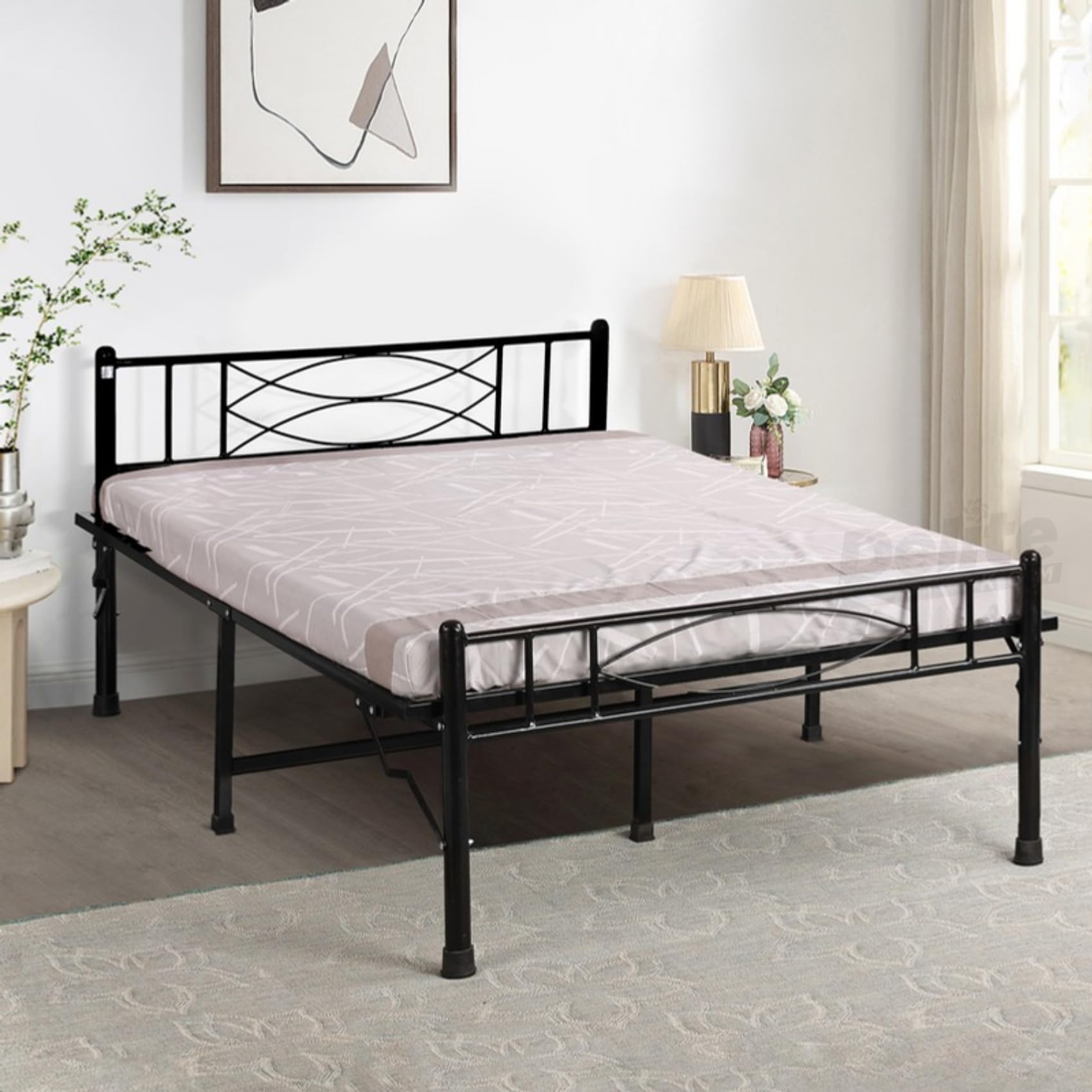 DELITE KOM Halo Foldable Metal Bed | Double Size (6.71ft x 4ft) | Portable | No Installation | Strong Steel Frame | Powder Coated | Heavy Load | for 75"x48" Mattress | Glossy Black | 1 Year Warranty-image-30