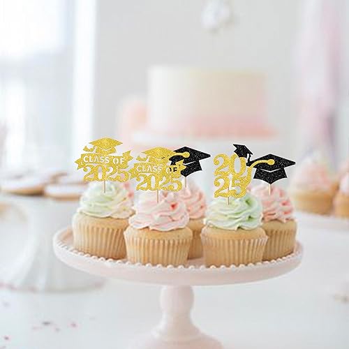 Miniatura 222 de Paquete de 24 adornos dorados para cupcakes de graduación 2025 con purpurina So Proud of You Done Diploma Graduation Cap Cupcake Picks Class of 2025
