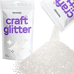 Hemway - Purpurina para manualidades, vasos, resina, epoxi, uñas, cera, álbumes de recortes, cristal, decoración de escuelas: blanco iridiscente, extragruesa (1 mm), 100 g