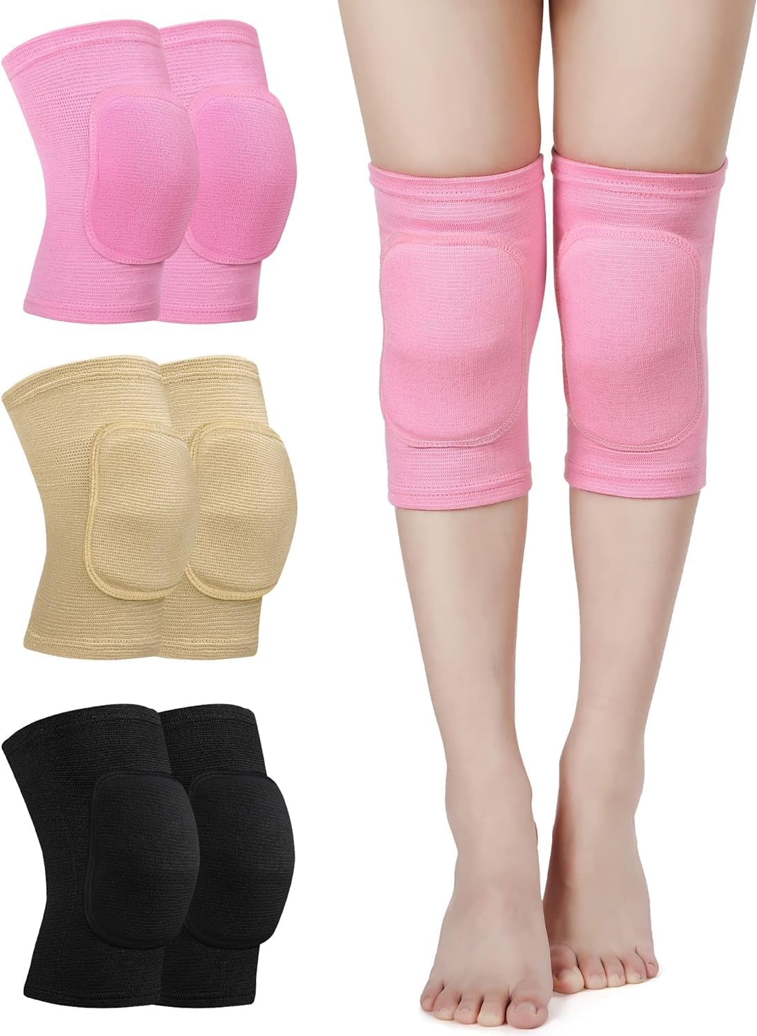 3 Pairs Dance Knee Pad Volleyball Knee Pads, with Sponge Knee Protector Guards, for Adult Kids Sports Dance Football Gym Skating Yoga Pole Floor Dance Non-slip Elastic Padded Knee Brace Support