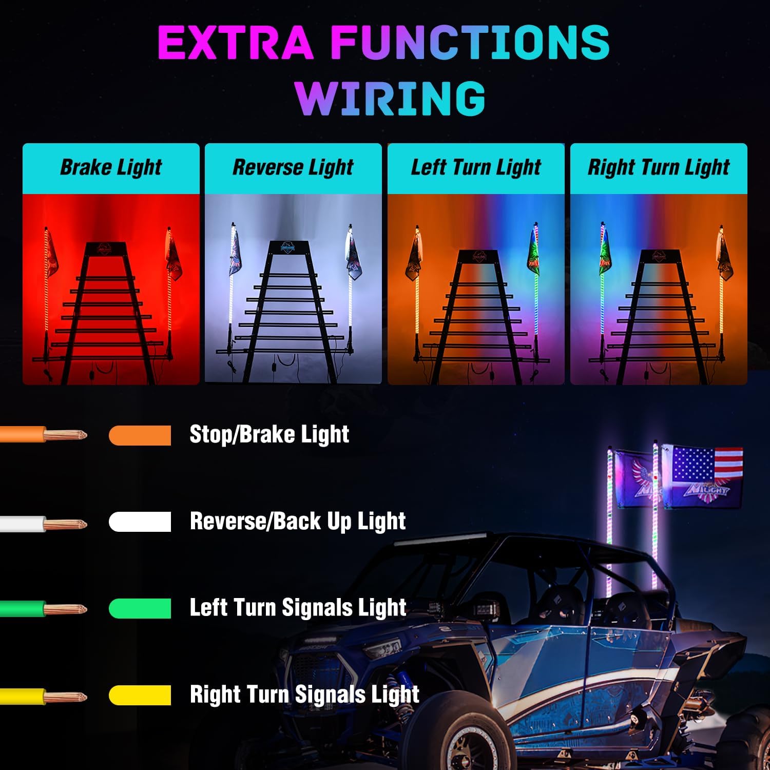 Nilight LED Whip Light 2 PCS 3FT COB RGB Lighted Antenna Whips with Spring Base Remote & App Control DIY Patterns Turn Brake Reverse Lights for Can-am Offroad ATV UTV RZR Polaris Dune Buggy Truck