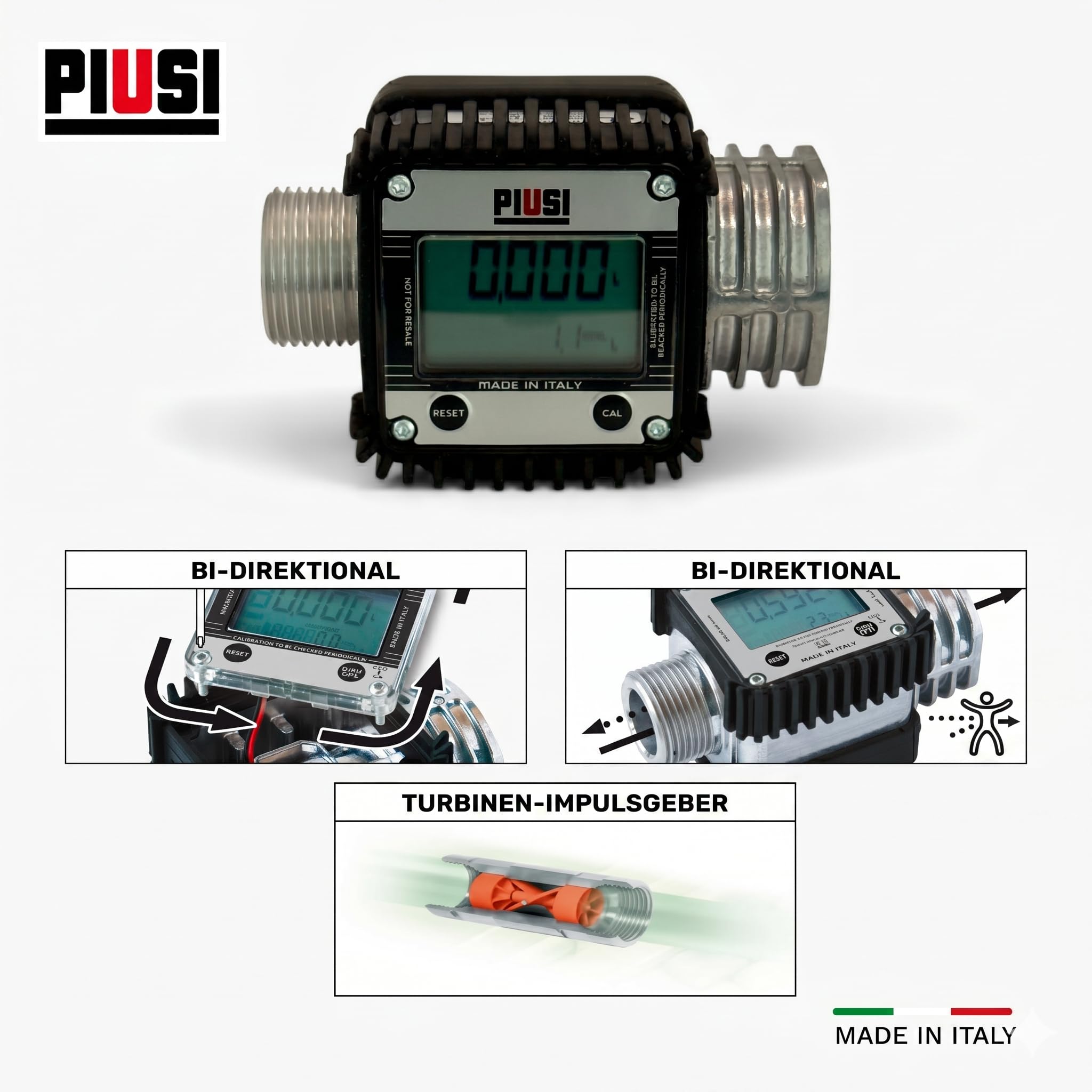 PIUSI Digitaler Turbinenzähler für Diesel 120 l/min 20 bar M 1" BSP F 1" BSP K24