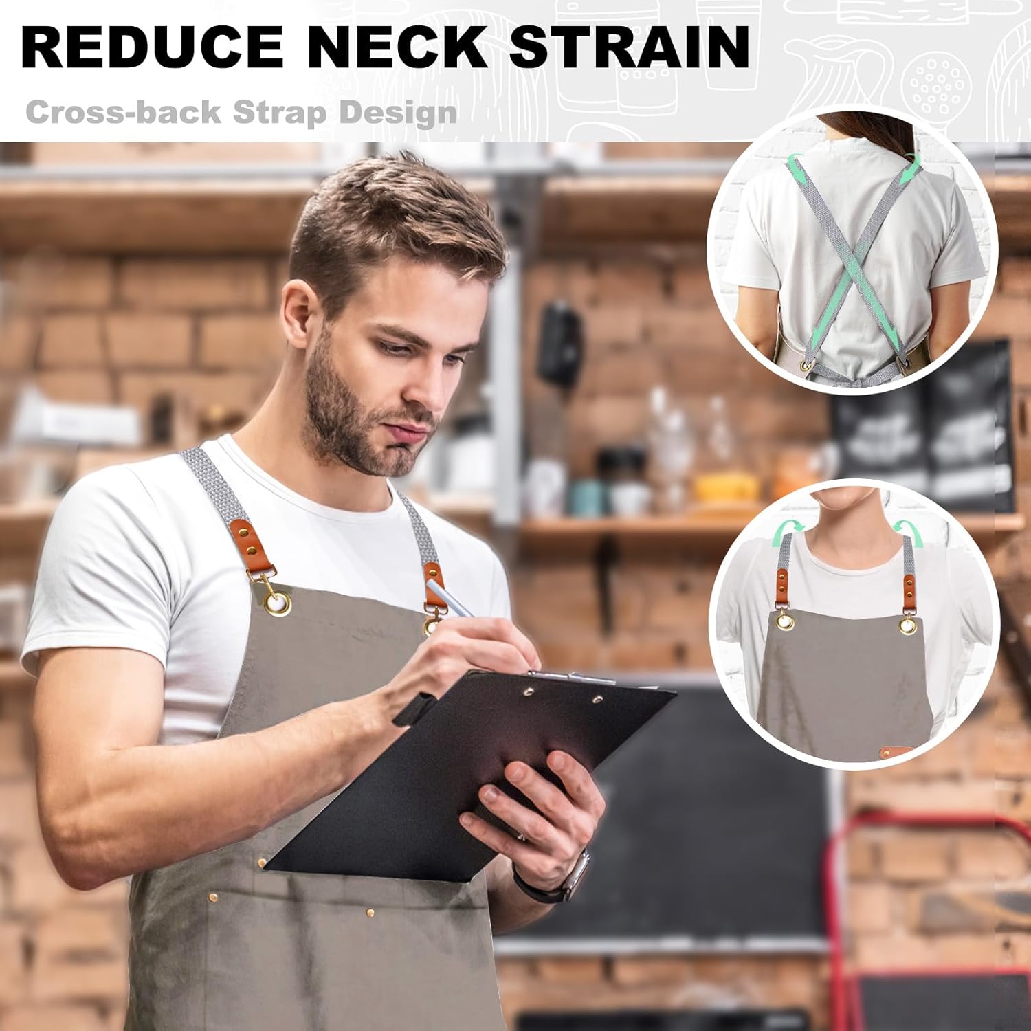 chef apron bib tool apron for man woman cross back straps with 4 pockets for kitchen cooking gardening baking working - Image 4