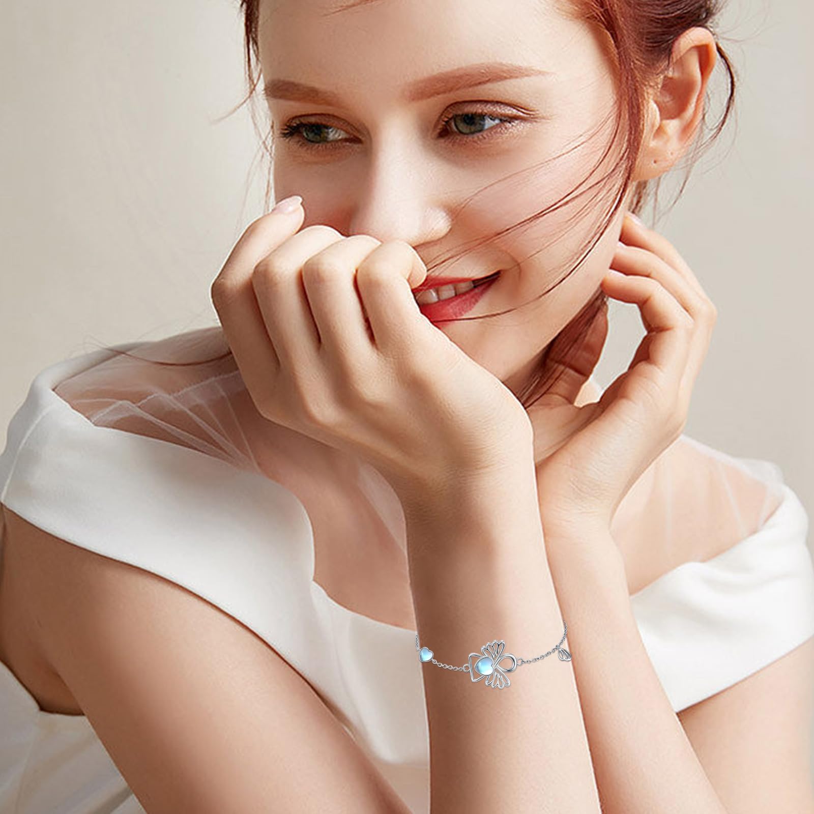 OHAYOO Delphin/Fuchs/Fatima/Schutzengel/Mondstein Armband 925 Sterling Silber Verstellbarer Armbänder Tier Schmuck Weihnachten Geschenke für Damen Mädchen Kinder