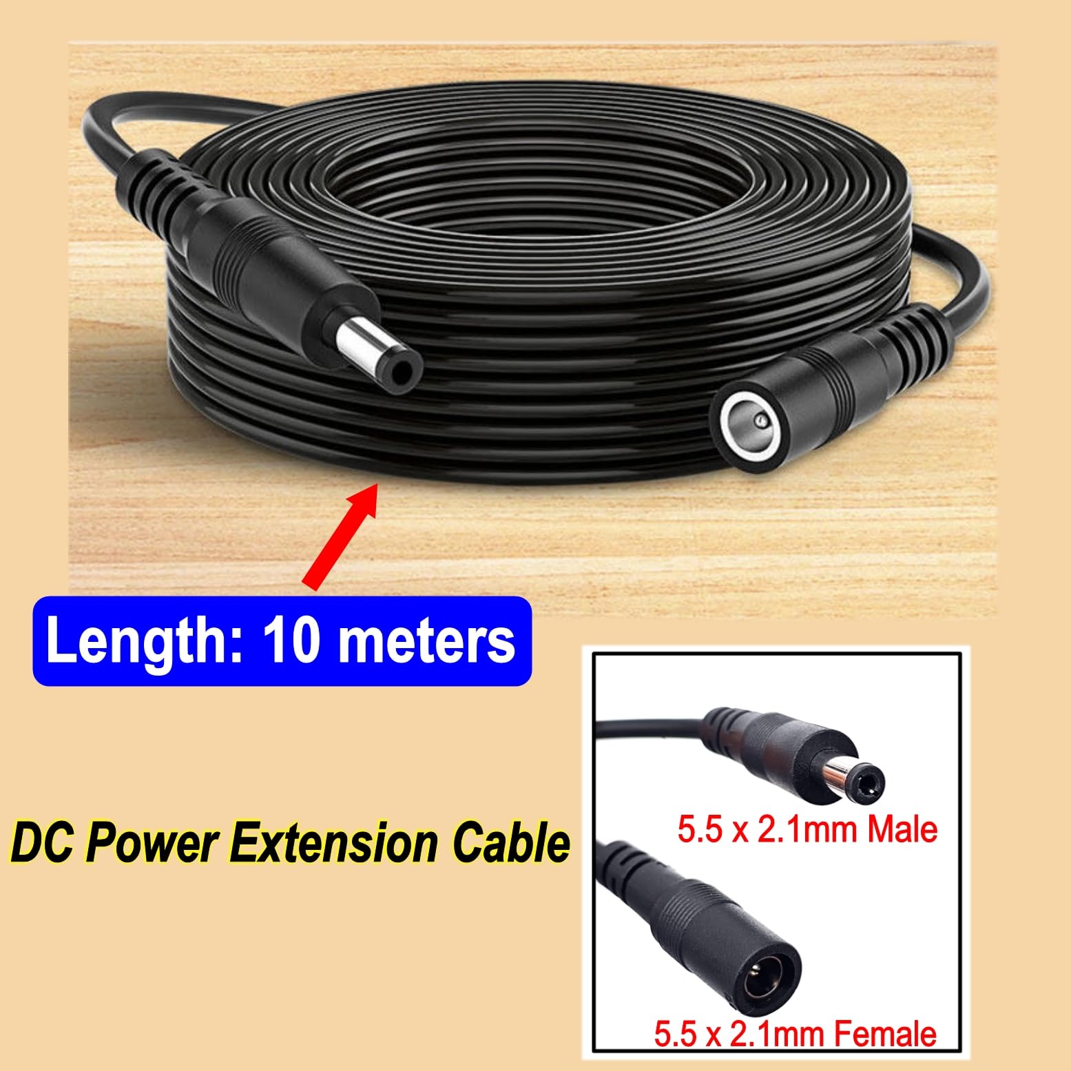 JZK 2X Cavo Splitter Alimentazione CC 12V 5.5x2.1mm – 1 Femmina A 2 Maschi Per Telecamere, LED E Router (35cm) - 2