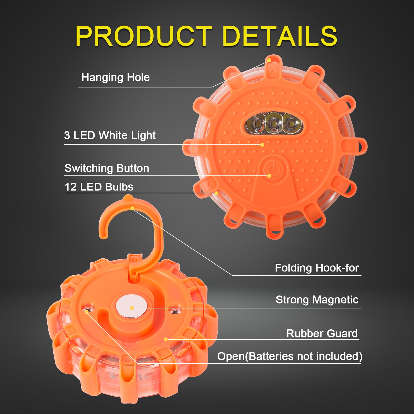 6 Stück LED Warnleuchte Auto Panne mit 9 Blinkmodi,Wasserdicht Warnleuchten & Notbeleuchtung Warnlampe Mit Magnet Und Haken, FüR Boot Schiff FüR PKW LKW RV