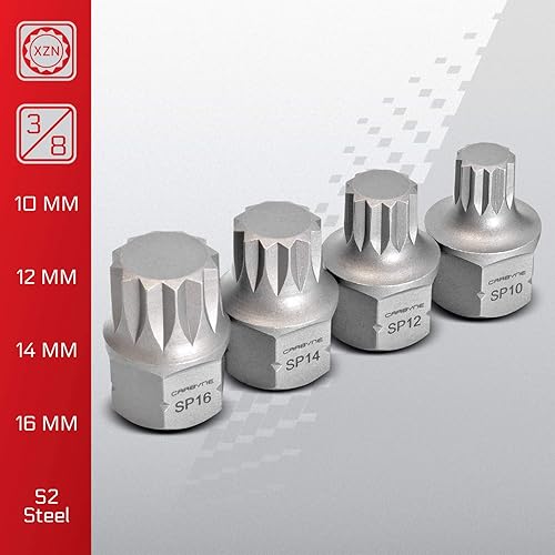 Miniatura 5 de CARBYNE Juego de llaves de vaso XZN de perfil bajo supercorto y triple cuadrado, 8 piezas, de 0.157 in a 0.630 in, unidad cuadrada interna y unidad