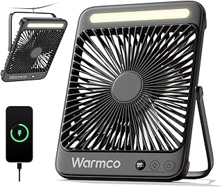 Warmco 20000mAh Battery Powered Fan, Ultra-Slim 8-Inch Portable Camping Fan with LED Lantern, Up