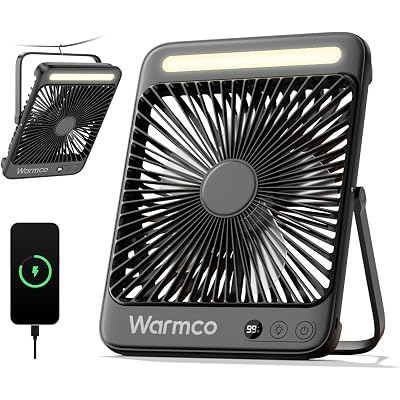 Warmco 20000mAh Battery Powered Fan, Ultra-Slim 8-Inch Portable Camping Fan with LED Lantern, Up to 48H Runtime Rechargeable Desk Fan for Bedroom, Outdoor, Tent, Travel, Cruise Ship Essentials