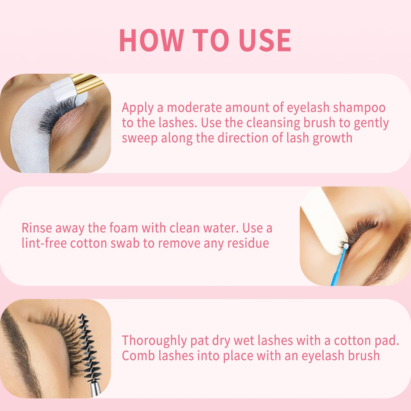 Szampon do rzęs, pianka do rzęs, Cleanser ze szczotką do czyszczenia, środek do przedłużania rzęs, pianka do usuwania pozostałości makijażu, szampon do rzęs do domu i salonu, 100 ml