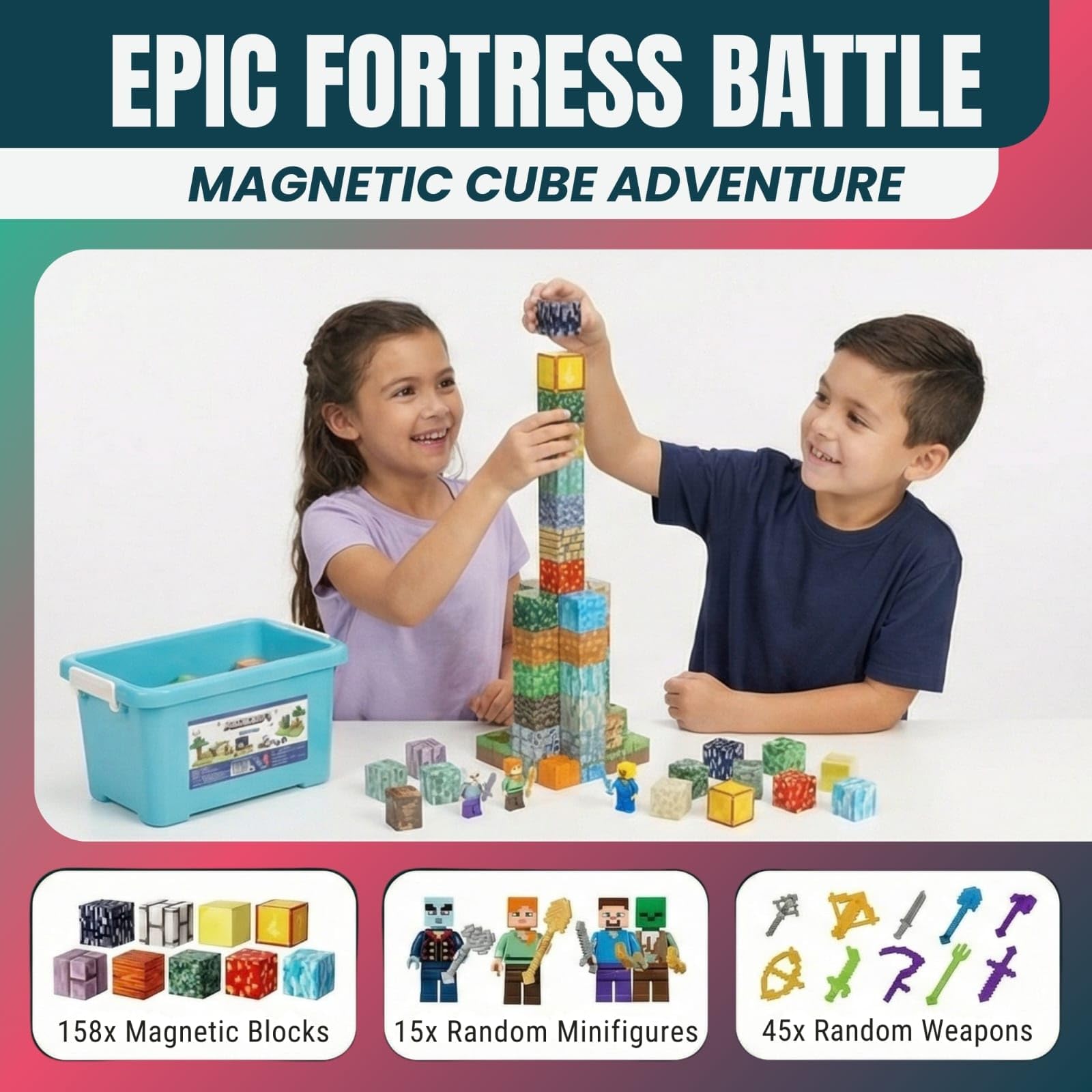 AB LUXE 158PCS Magnetic Blocks for Kids Magnetic Building Tiles STEM Set including Storage Box - Image 4