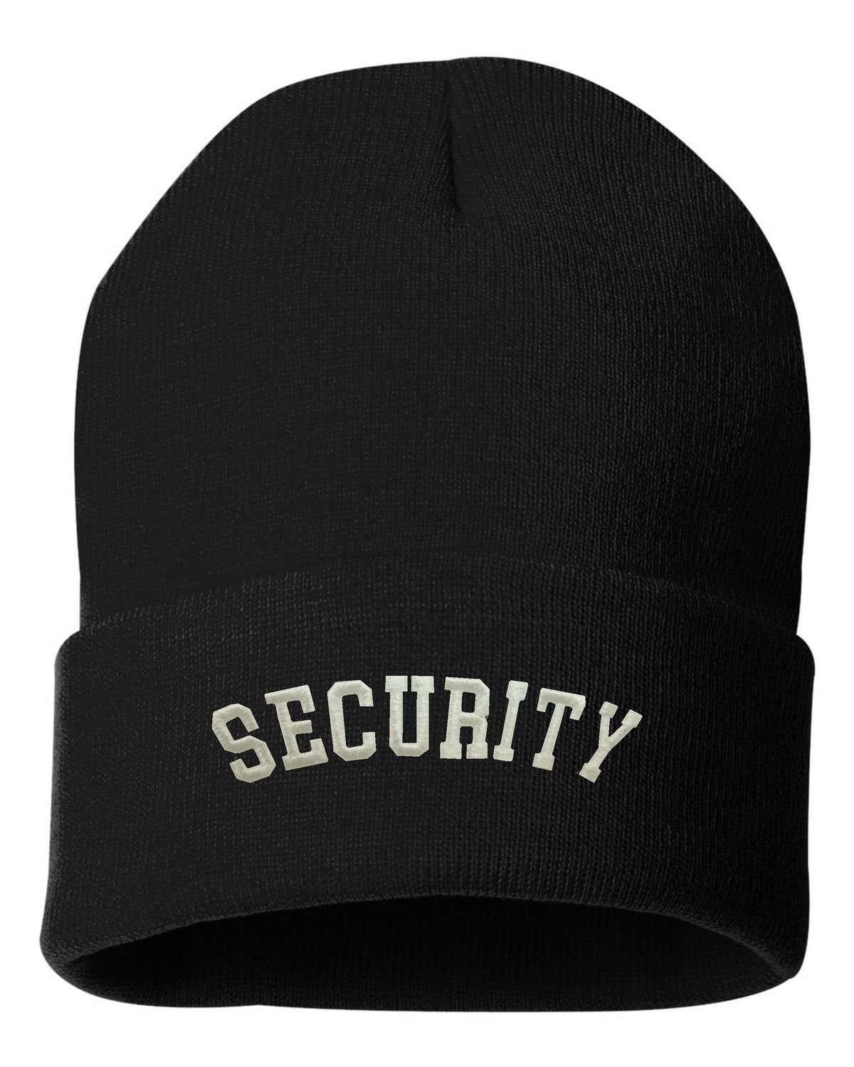 Go All Out One Size Black Cuffed Security Embroidered Cuffed Knit Beanie Cap